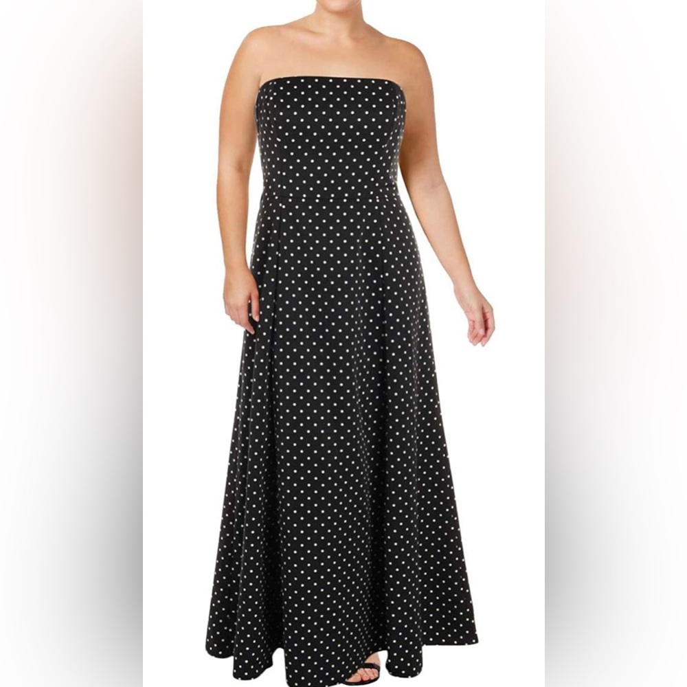 LAST CHANCE🧾Lauren Ralph Lauren Black and White Polka Dot Strapless Maxi Dress;